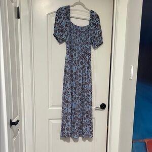 Madewell Blue and Brown Floral Midi Dress